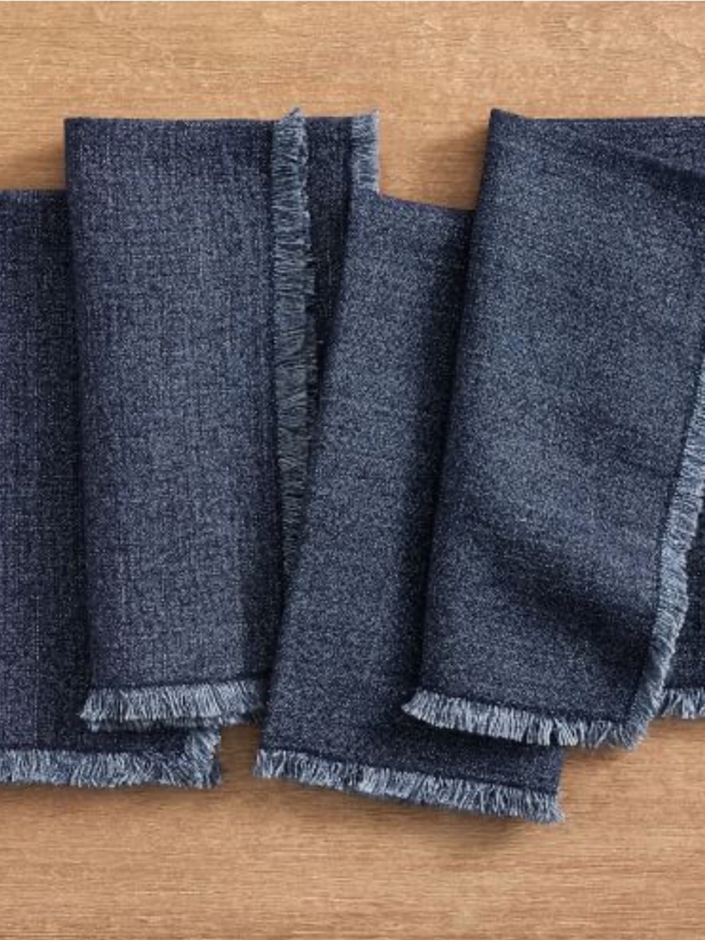 Pottery Barn Frayed Oversized Linen Napkins Denim Blue Set of 4 NWOT